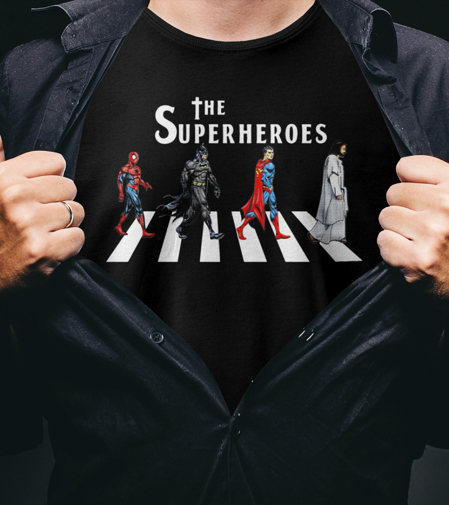 The Superheroes Abbey Road Crosswalk Featuring Iconic Characters T-Shirt