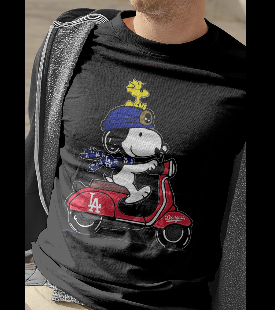 Snoopy Riding Vespa Los Angeles Dodgers Mascot With Woodstock T-Shirt