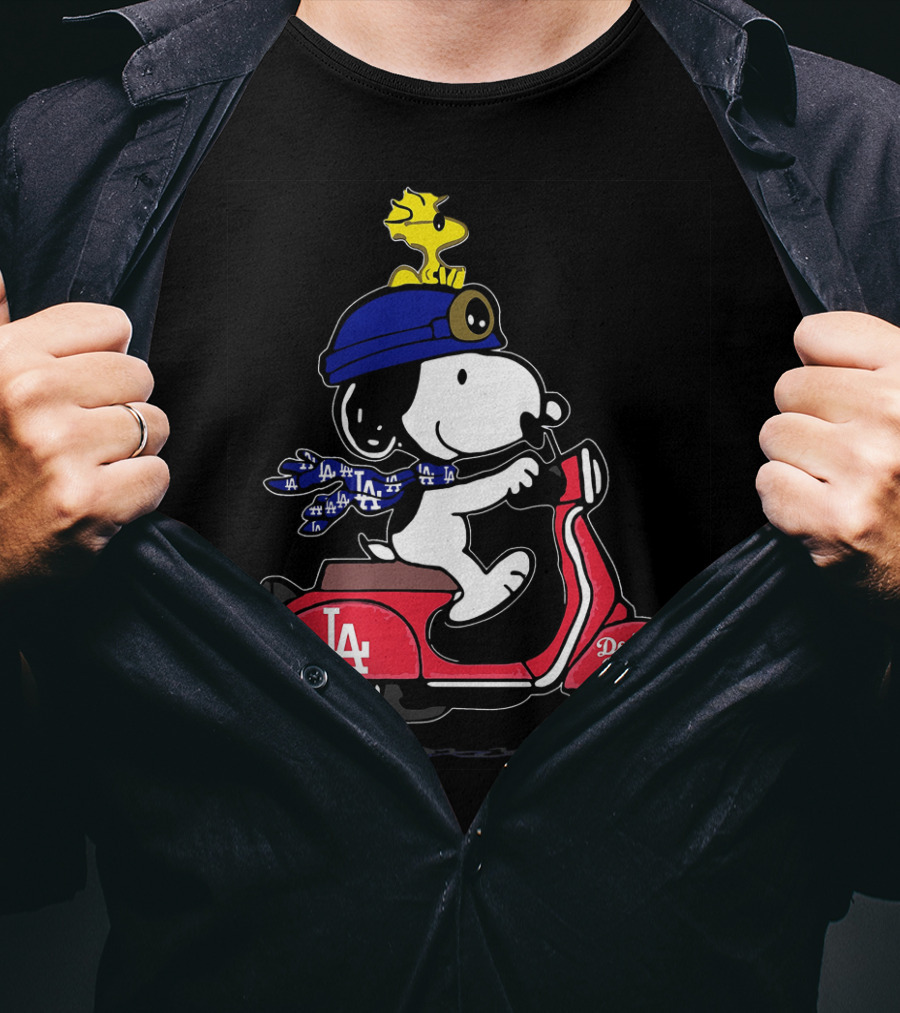 Snoopy Riding Vespa Los Angeles Dodgers Mascot With Woodstock T-Shirt