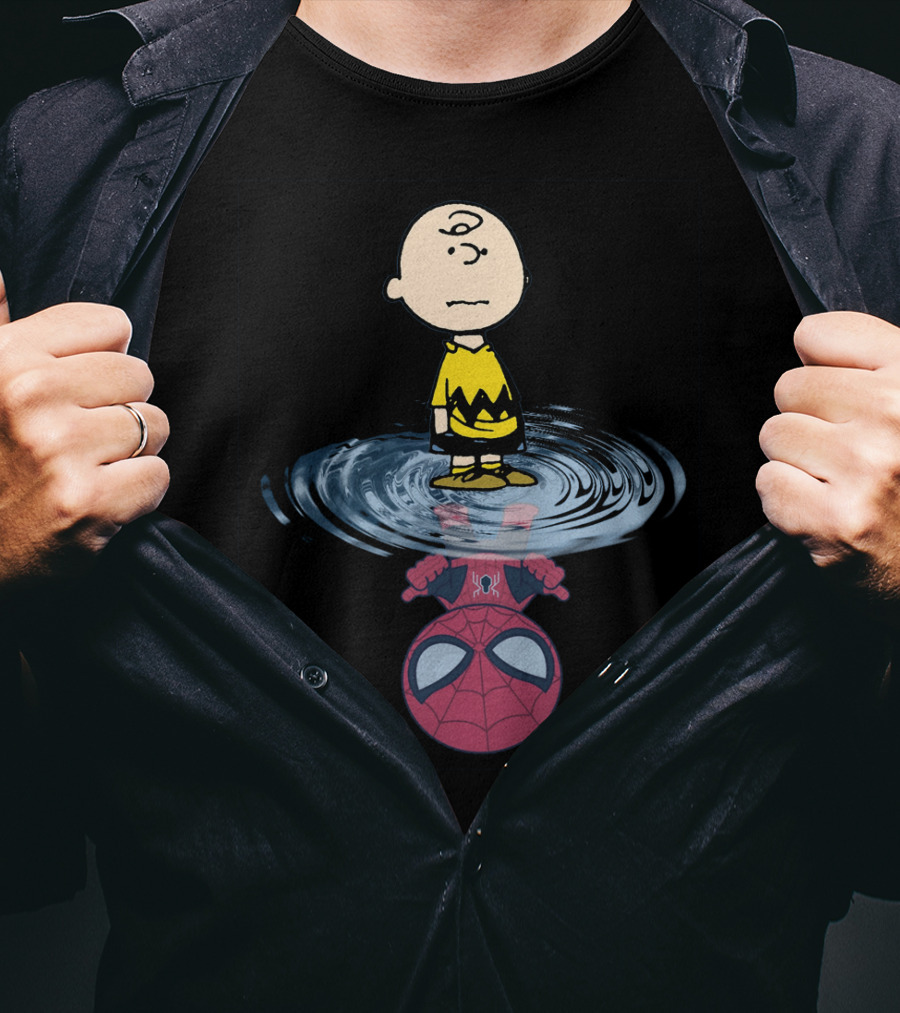 Charlie Brown Standing Over Spider-Man Reflection T-Shirt