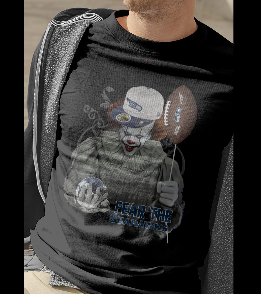Pennywise Holding Seattle Seahawks Football And Wearing Seahawks Cap T-Shirt