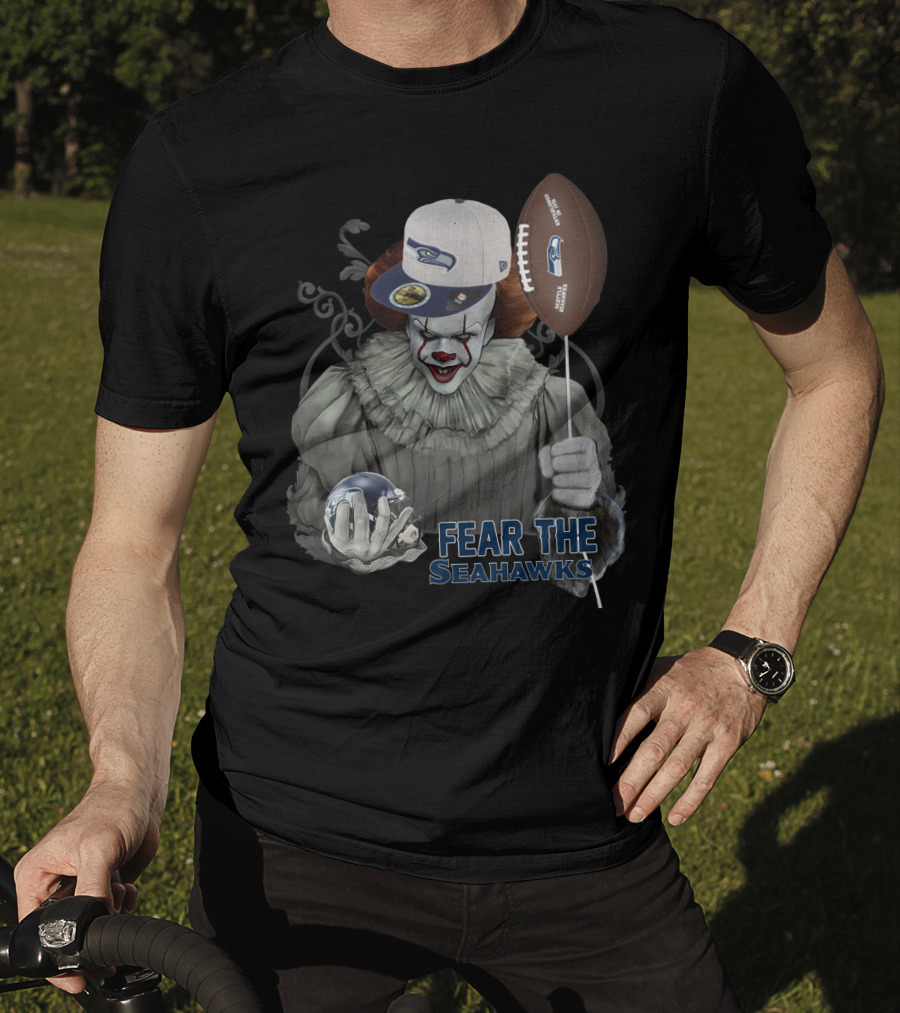 Pennywise Holding Seattle Seahawks Football And Wearing Seahawks Cap T-Shirt
