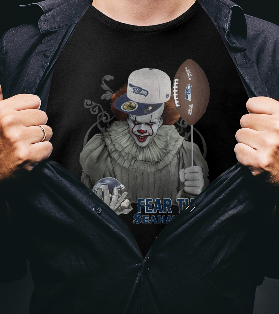 Pennywise Holding Seattle Seahawks Football And Wearing Seahawks Cap T-Shirt