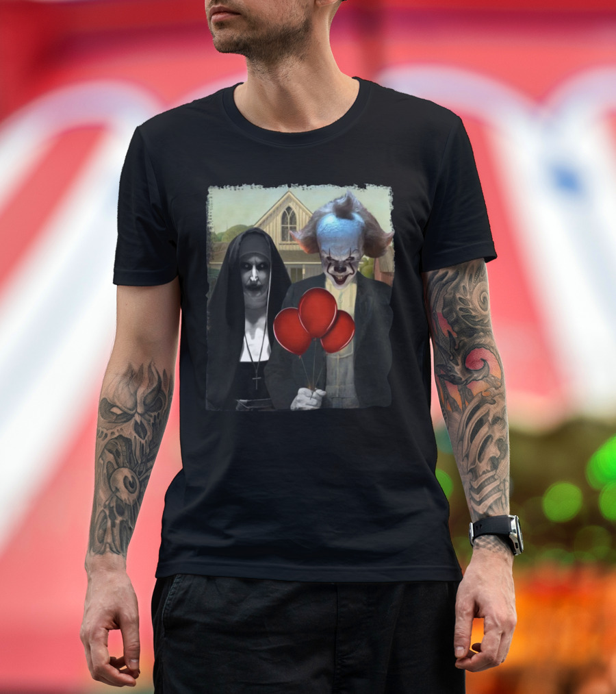 It Pennywise Valak The Nun American Gothic Red Balloons T-Shirt