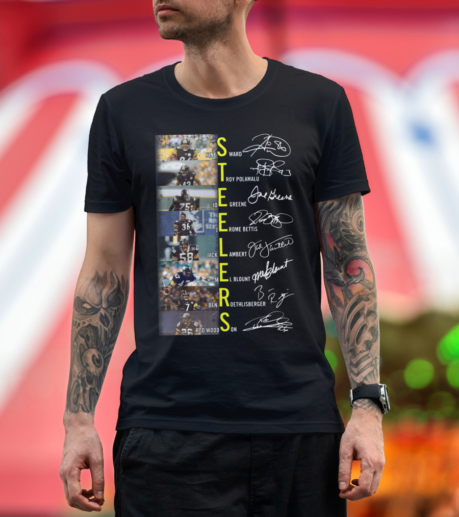 Steelers Hines Ward Troy Polamalu Joe Greene Jerome Bettis Jack Lambert Mel Blount Ben Roethlisberger Rod Woodson T-Shirt