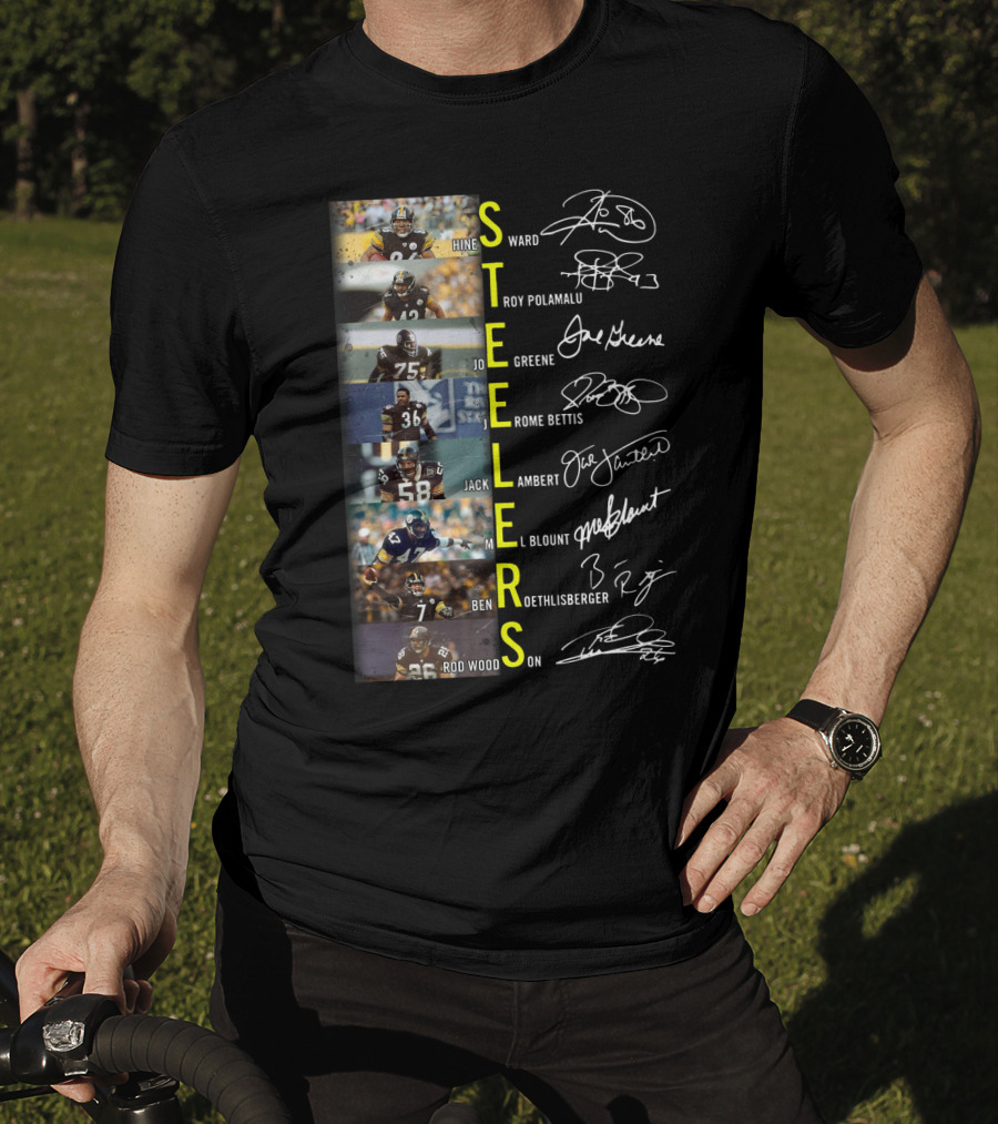 Steelers Hines Ward Troy Polamalu Joe Greene Jerome Bettis Jack Lambert Mel Blount Ben Roethlisberger Rod Woodson T-Shirt