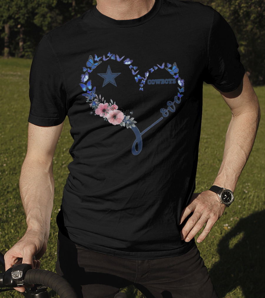 Heart Love Dallas Cowboys Star Blue Butterflies T-Shirt
