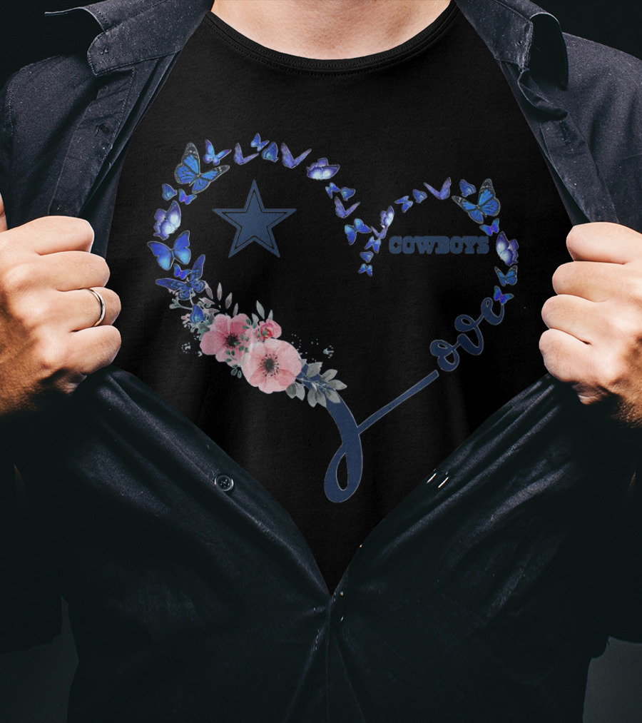 Heart Love Dallas Cowboys Star Blue Butterflies T-Shirt