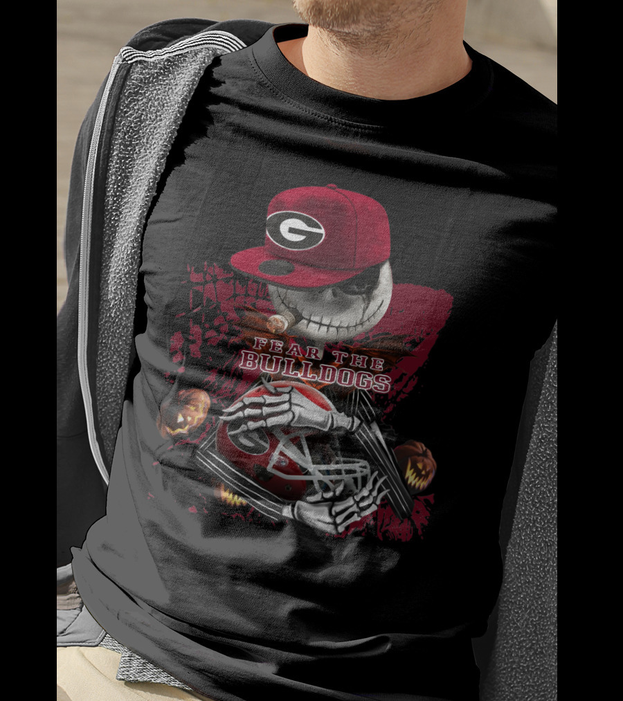 Jack Skellington Fear The Bulldogs Georgia Helmet T-Shirt