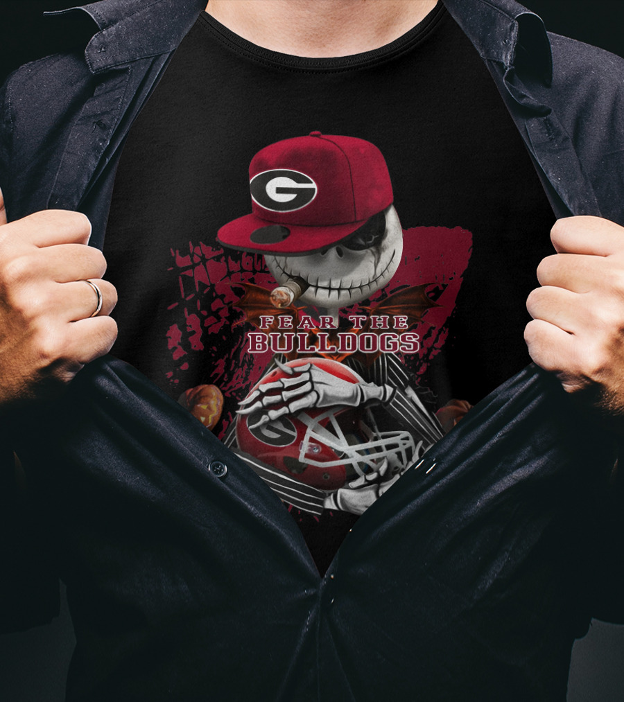 Jack Skellington Fear The Bulldogs Georgia Helmet T-Shirt