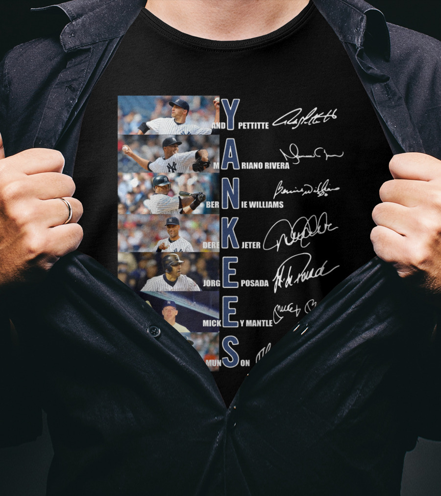 Yankees Andy Pettitte Mariano Rivera Bernie Williams Derek Jeter Jorge Posada Mickey Mantle Thurman Munson T-Shirt