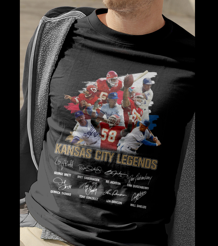 Kansas City Legends George Brett Bret Saberhagen Bo Jackson Dan Quisenberry Derrick Thomas Tony Gonzalez Len Dawson Will Shields T-Shirt