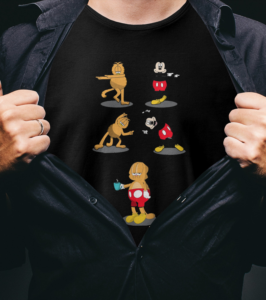 Garfield Mickey Mouse Fusion Dance Transformation Steps T-Shirt