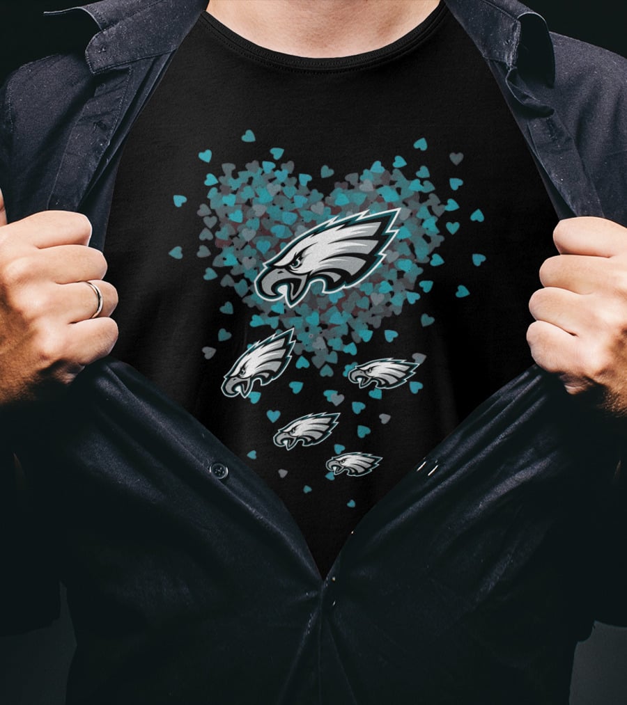 Philadelphia Eagles Logo With Heart Patterns And Falling Eagles T-Shirt