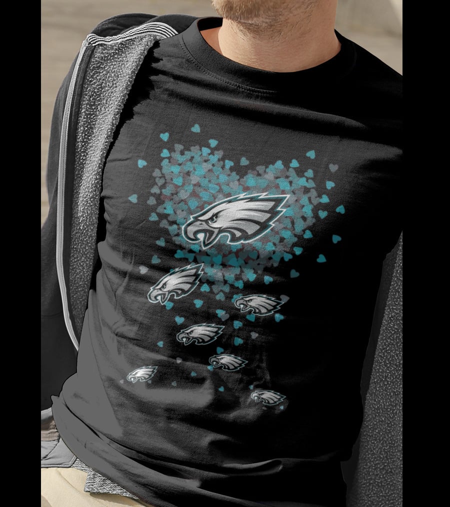 Philadelphia Eagles Hearts Pattern Eagle Heads T-Shirt