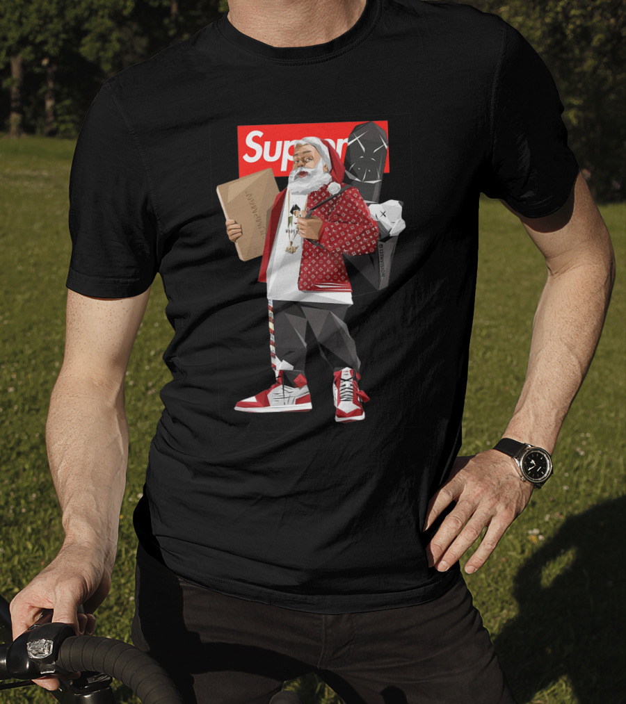 Santa Claus Supreme Hiphop Fashion Mashup With Luxury Brands T-Shirt