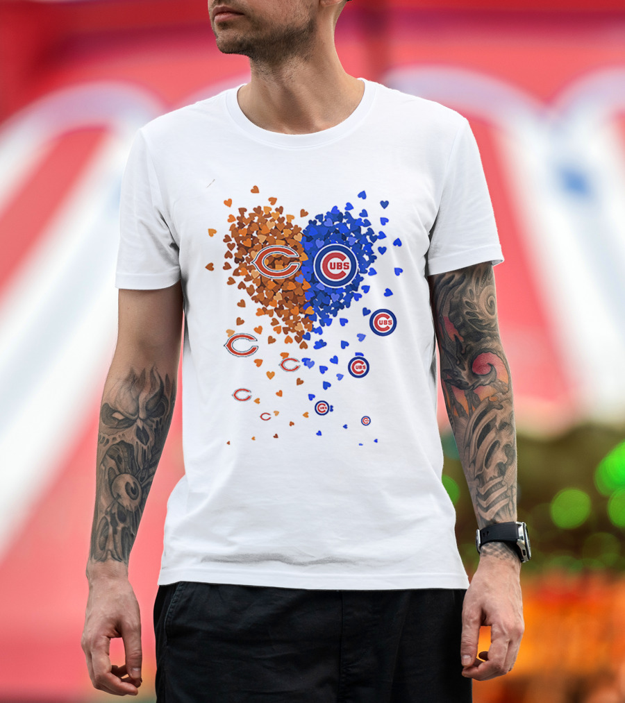 Chicago Bears Cubs Heart Logo Fusion T-Shirt