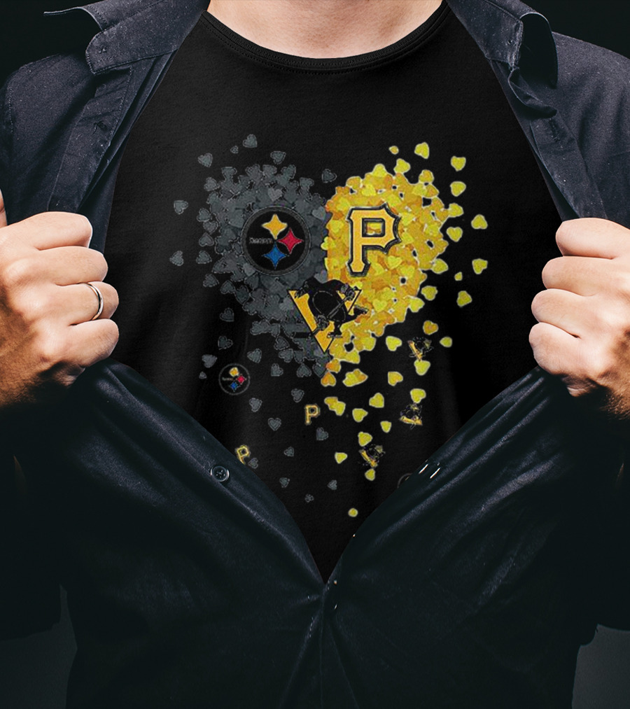 Pittsburgh Steelers Penguins Pirates Heart T-Shirt