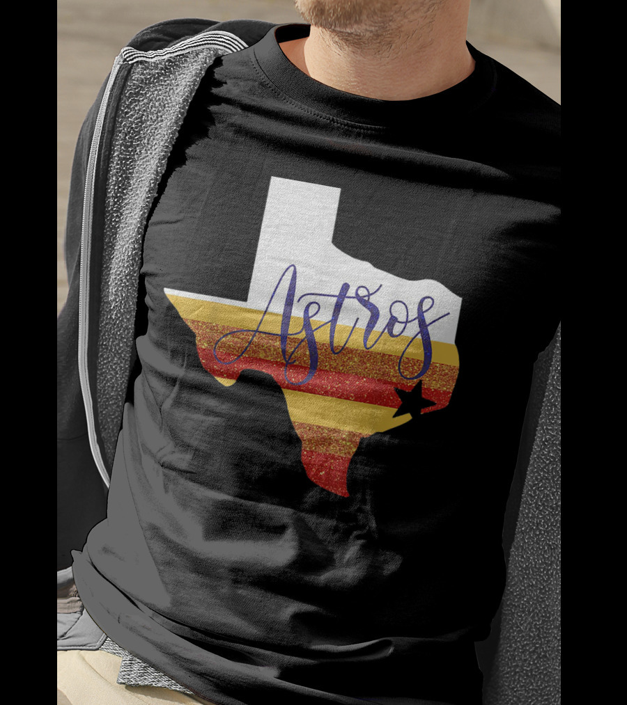Astros Texas State Outline With Stripes And Star T-Shirt