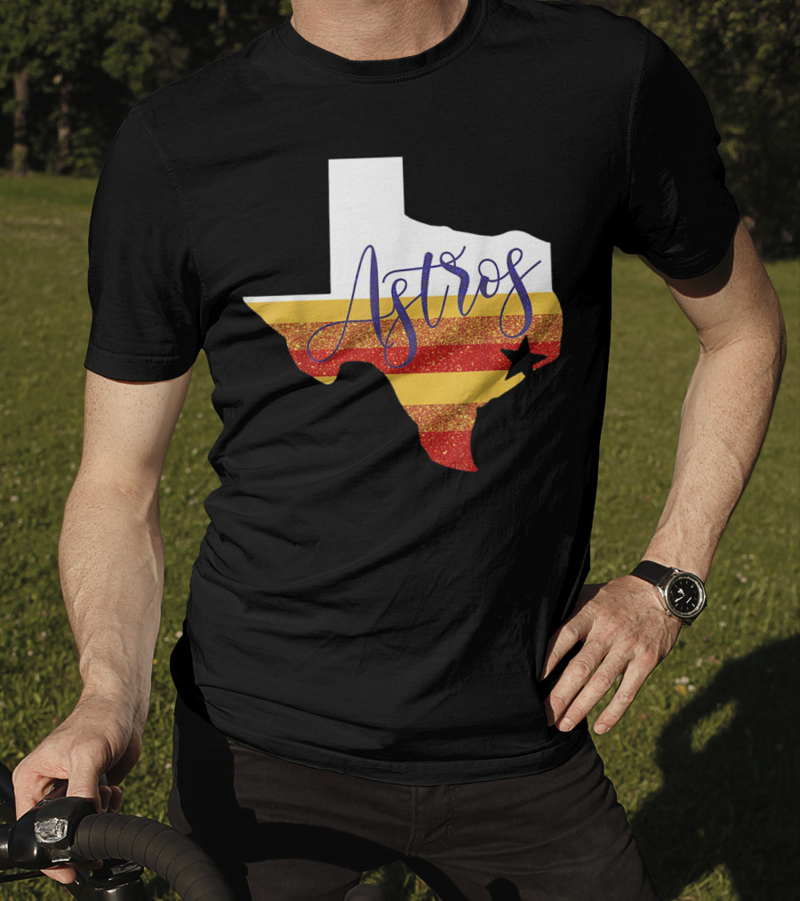 Astros Texas State Outline With Stripes And Star T-Shirt