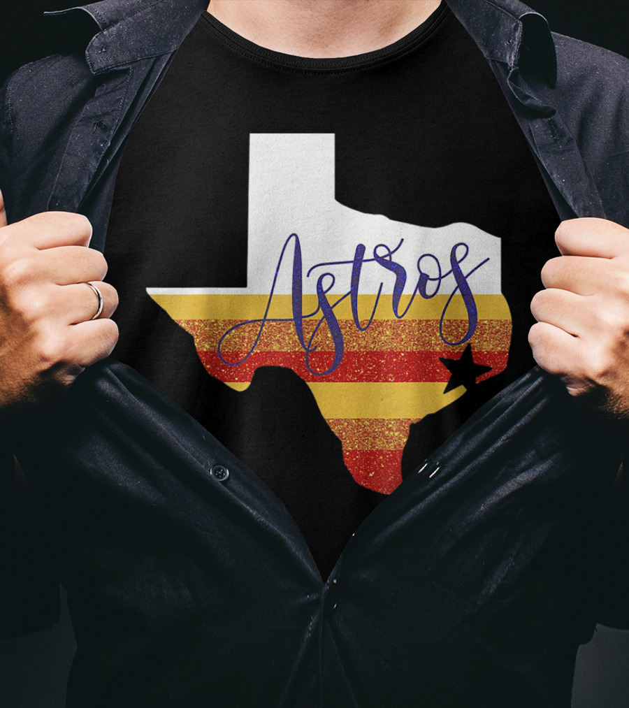 Astros Texas State Outline With Stripes And Star T-Shirt