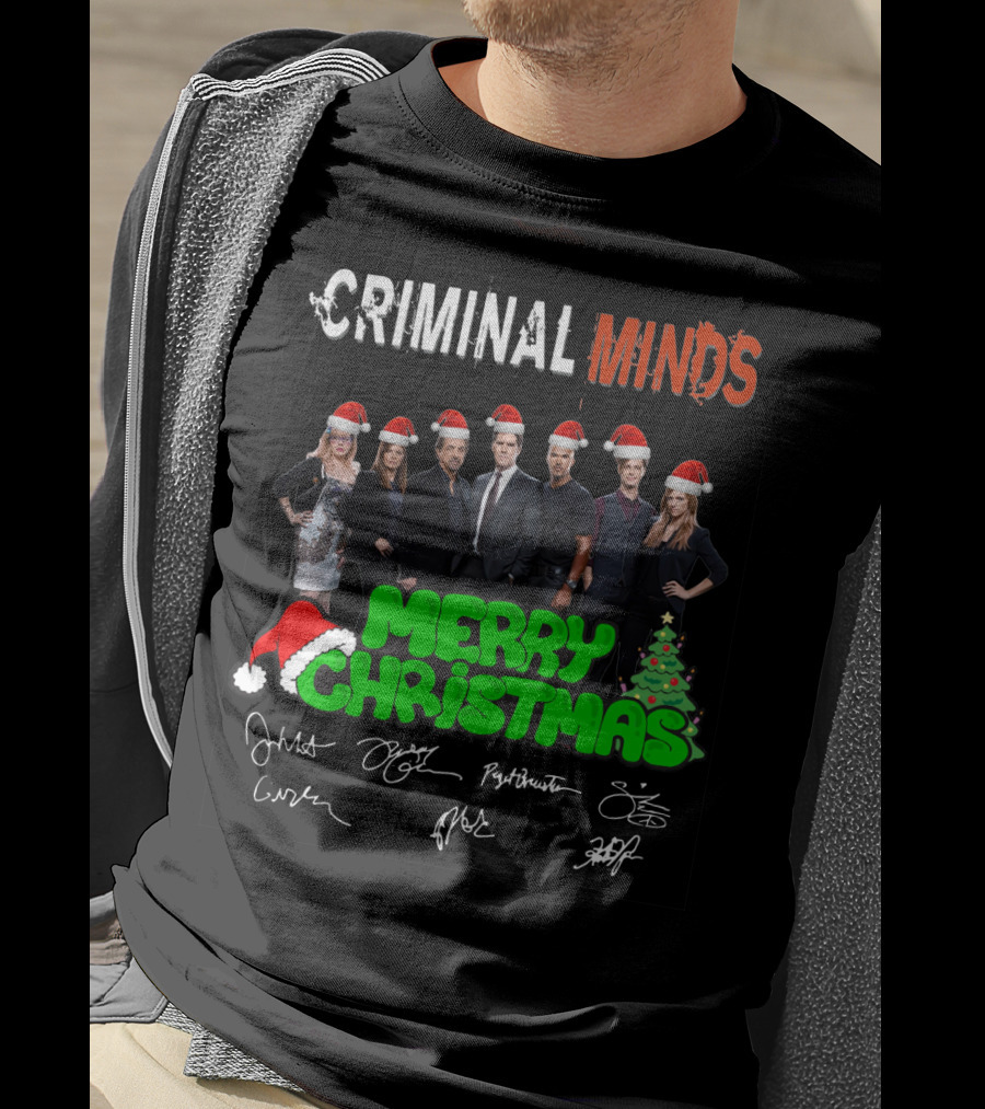 Criminal Minds Merry Christmas Santa Hats Signatures T-Shirt
