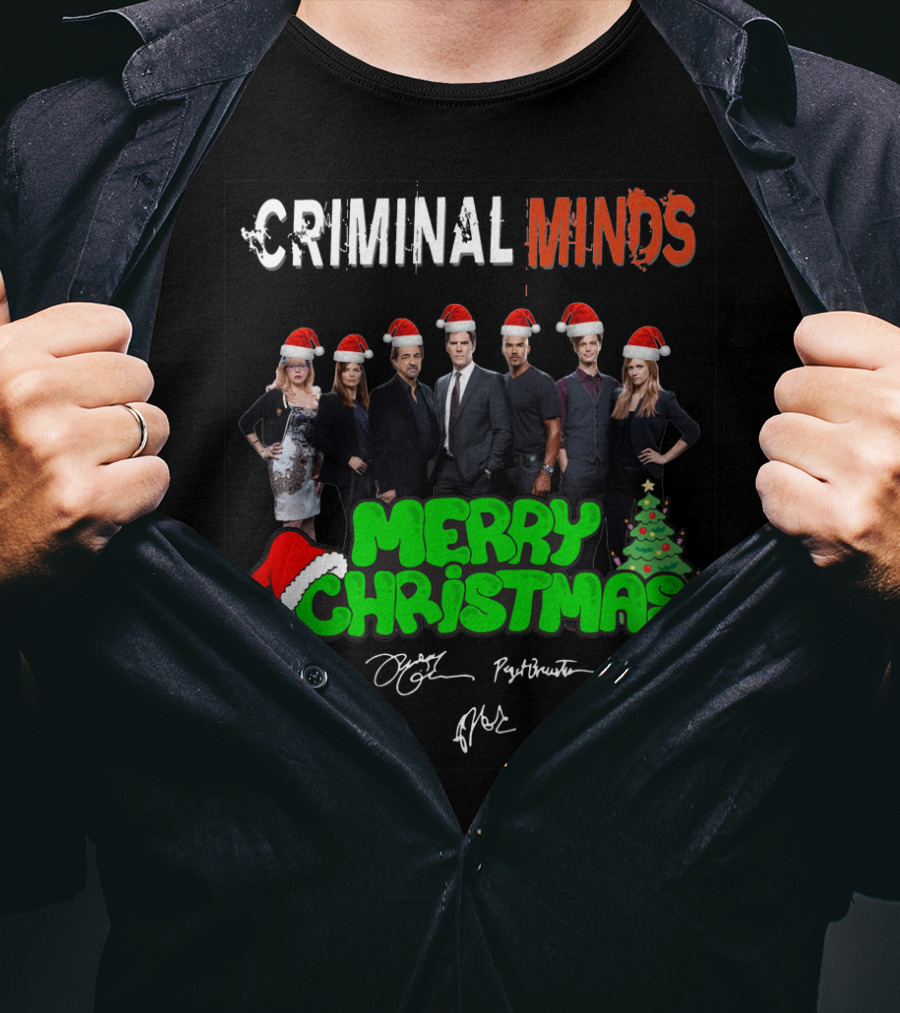 Criminal Minds Merry Christmas Santa Hats Signatures T-Shirt