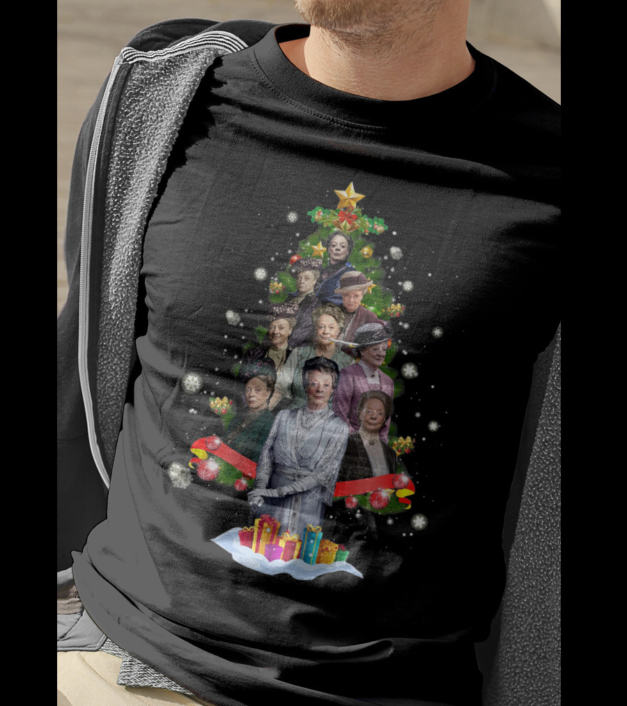Violet Crawley Christmas Tree Character Montage With Holiday Decorations And Gifts T-Shirt