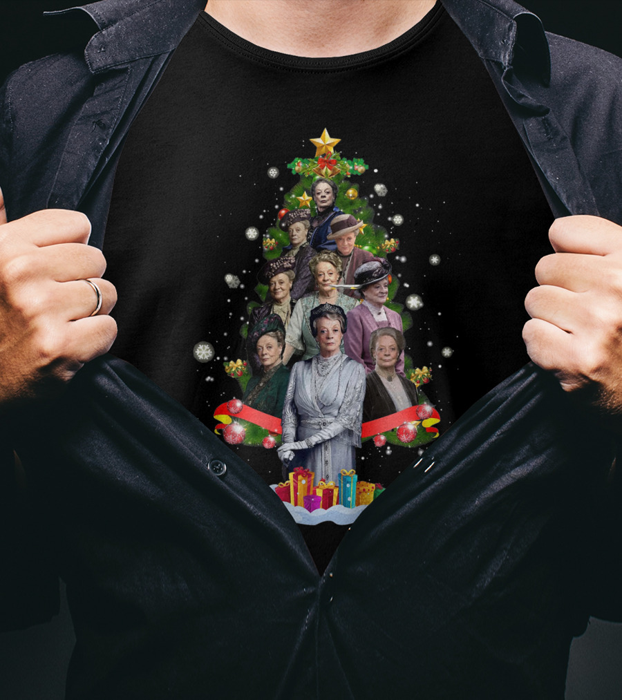 Violet Crawley Christmas Tree Character Montage With Holiday Decorations And Gifts T-Shirt