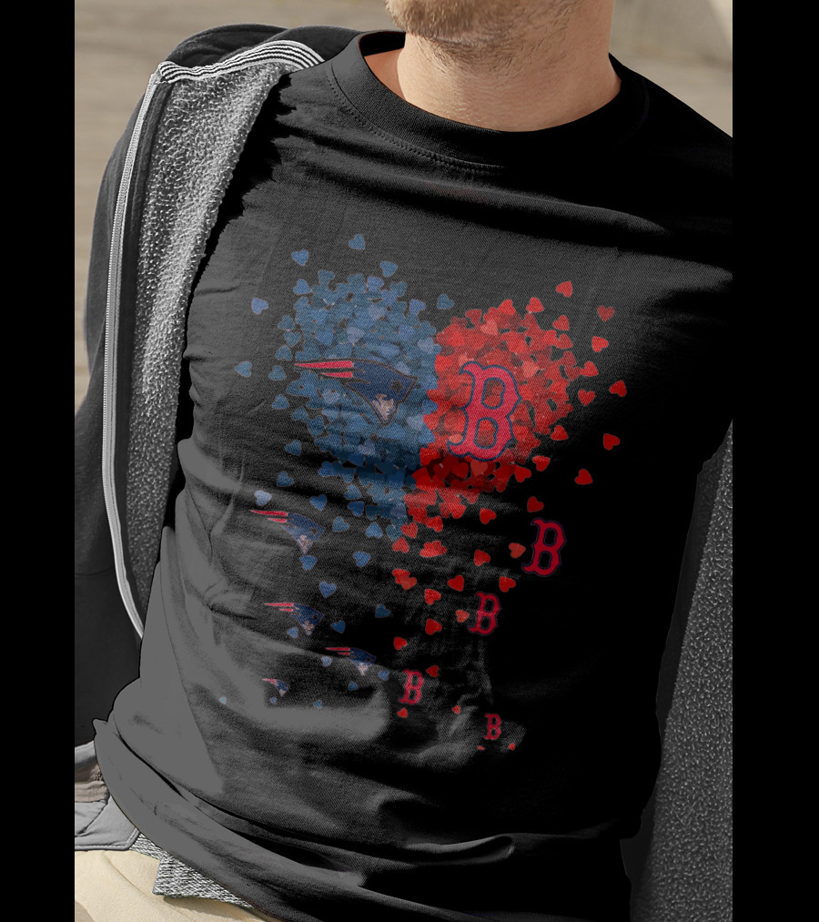 I Love New England Patriots Hearts Boston Red Sox Hearts T-Shirt