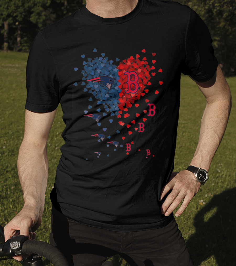 I Love New England Patriots Hearts Boston Red Sox Hearts T-Shirt