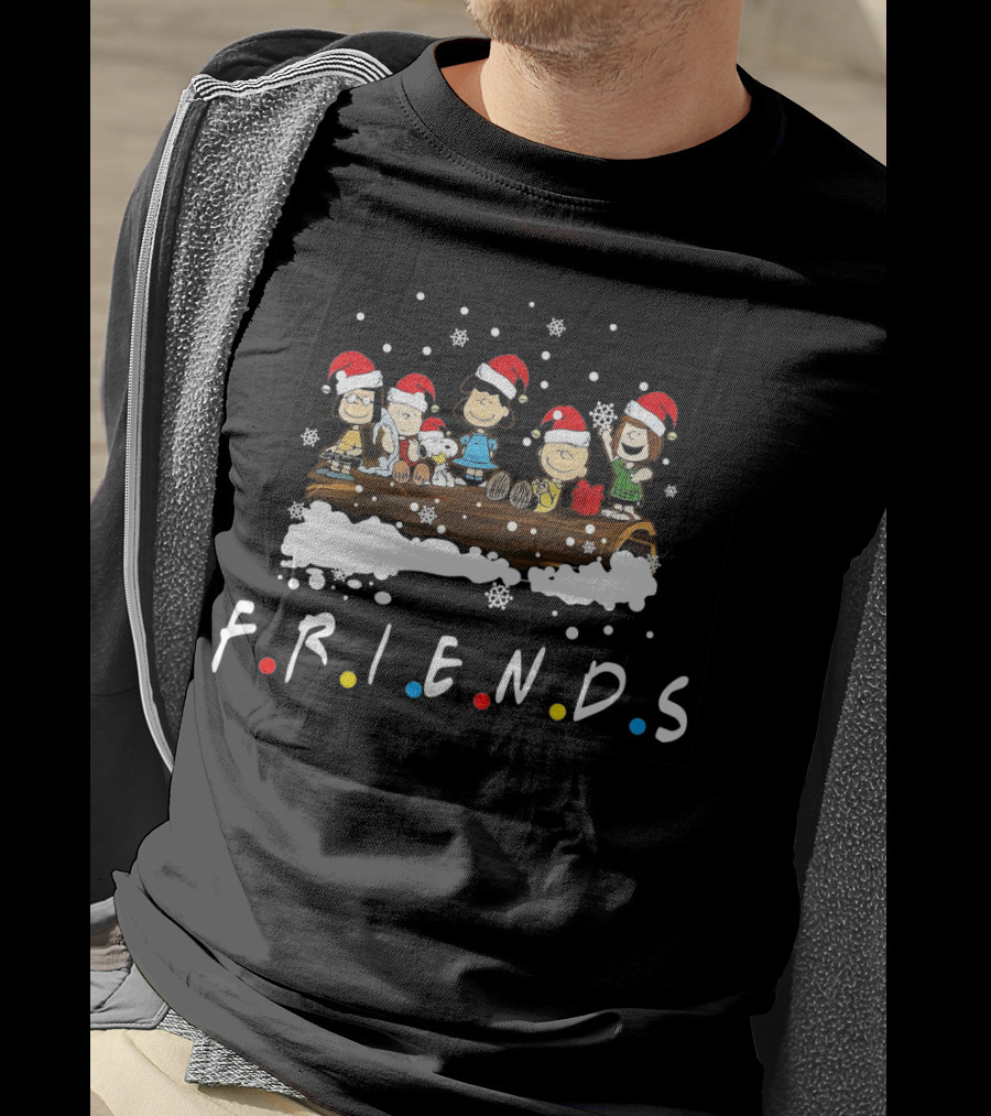 Peanuts Santa Friends Holiday Log Snowflakes T-Shirt