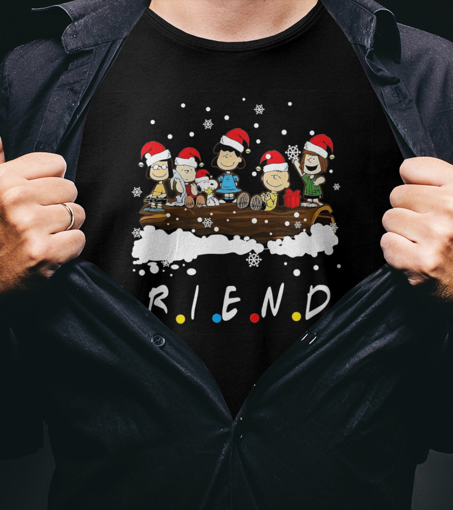 Peanuts Santa Friends Holiday Log Snowflakes T-Shirt
