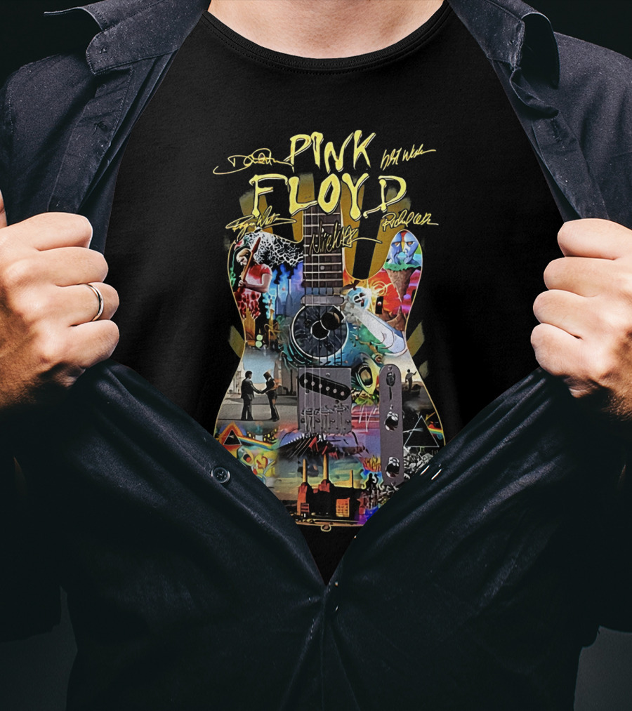 Pink Floyd Guitar Collage Dark Side Of The Moon The Wall Wish You Were Here T-Shirt