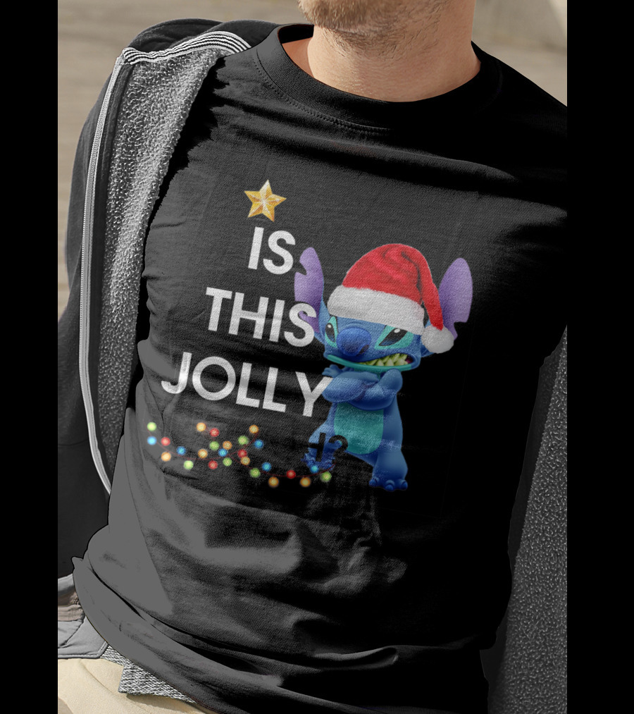 Is This Jolly Enough? Stitch With Santa Hat And Christmas Lights T-Shirt