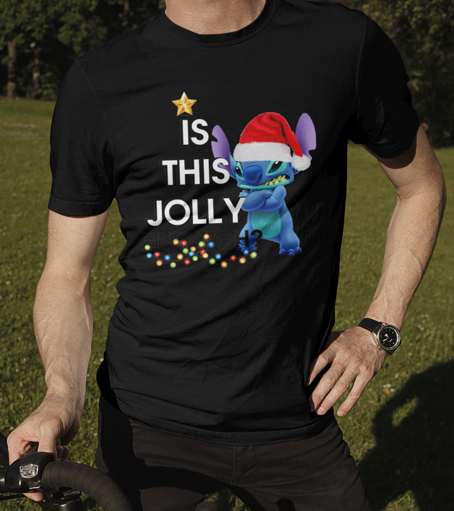Is This Jolly Enough? Stitch With Santa Hat And Christmas Lights T-Shirt