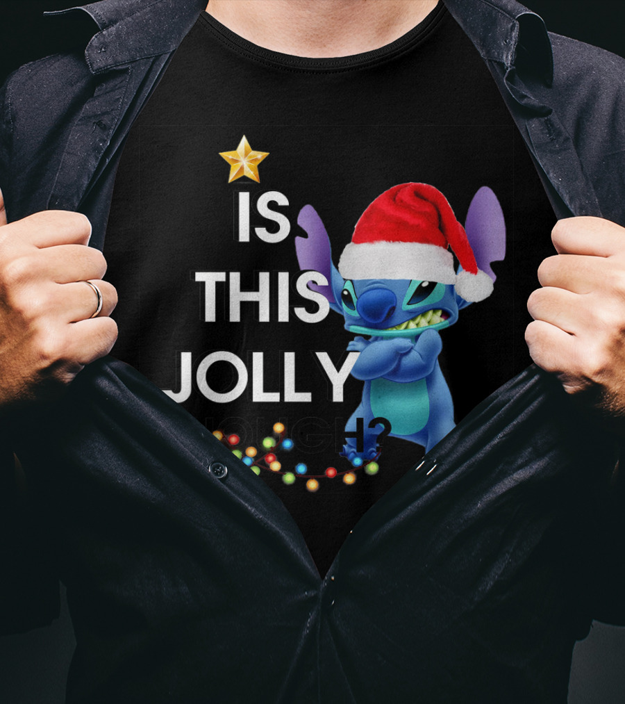 Is This Jolly Enough? Stitch With Santa Hat And Christmas Lights T-Shirt
