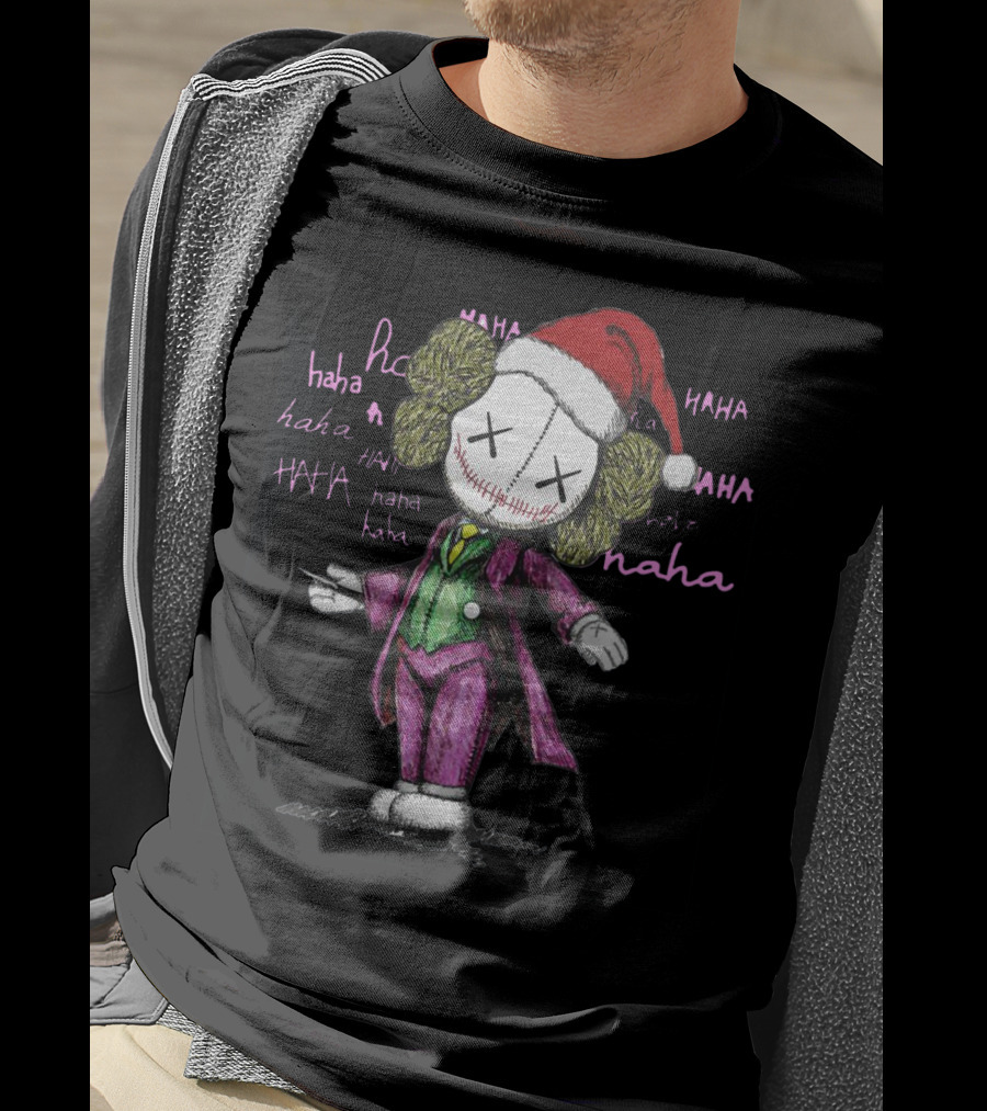 Santa Joker Kaws Haha Clown Character In Festive Hat With Laughing Text T-Shirt
