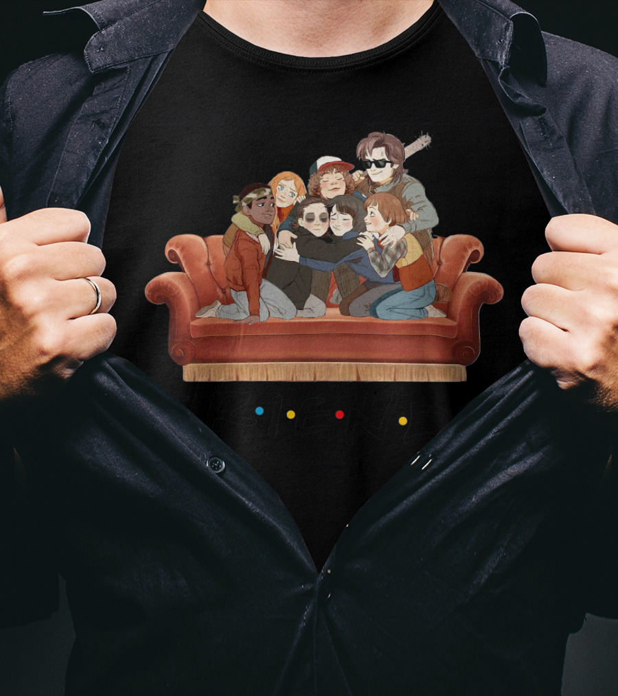 Stranger Things Characters Couch Hug Friends T-Shirt
