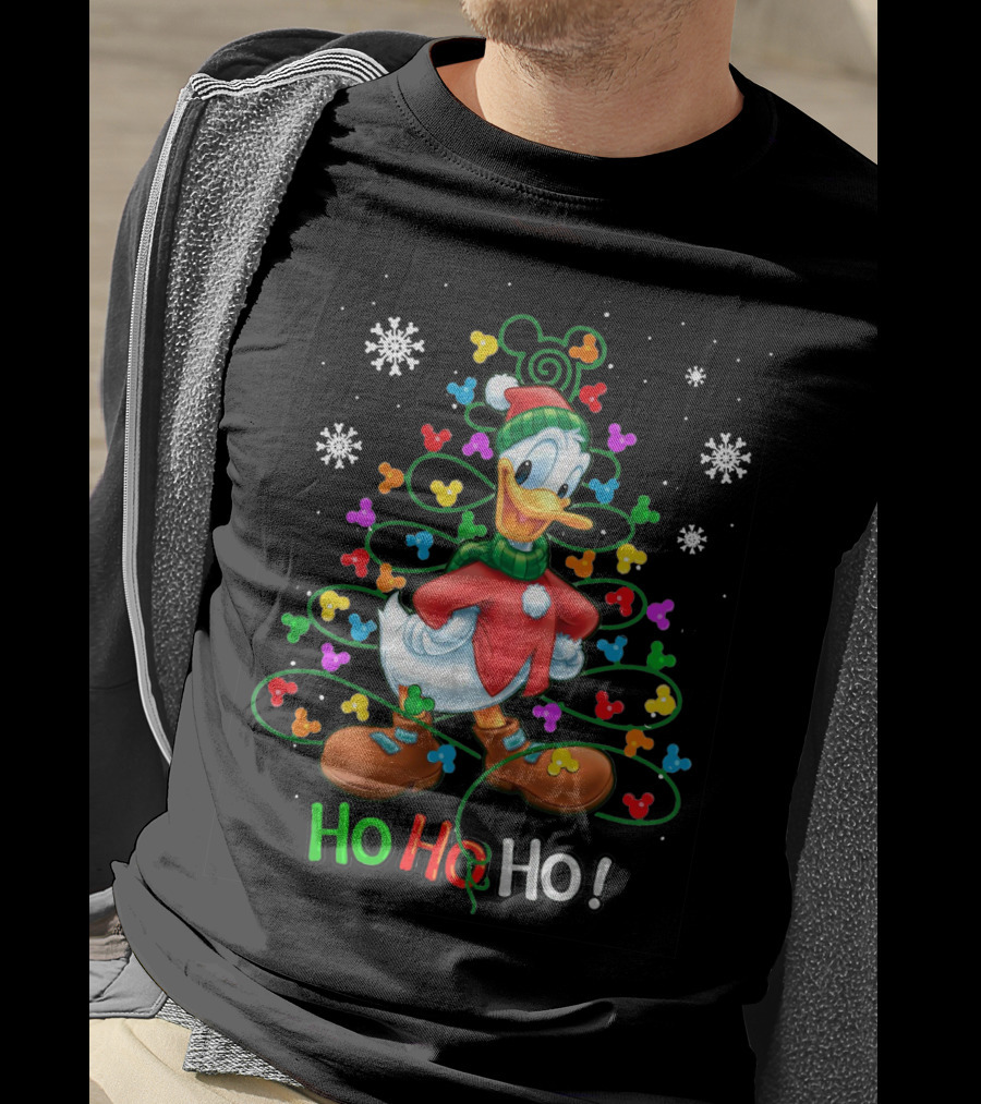Donald Duck Ho Ho Ho Christmas Lights Snowflakes T-Shirt