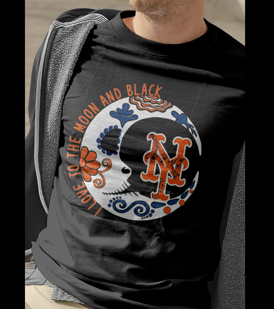 New York Mets I Love To The Moon And Black T-Shirt