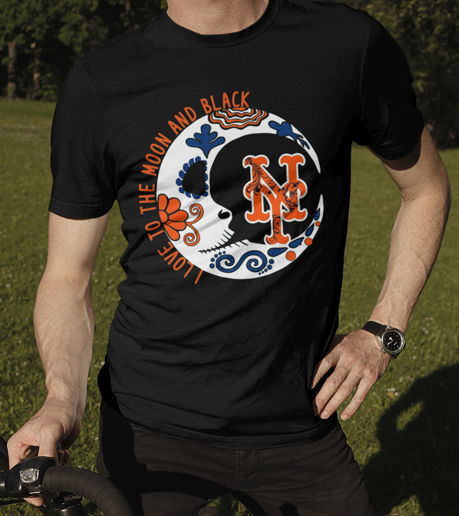 New York Mets I Love To The Moon And Black T-Shirt