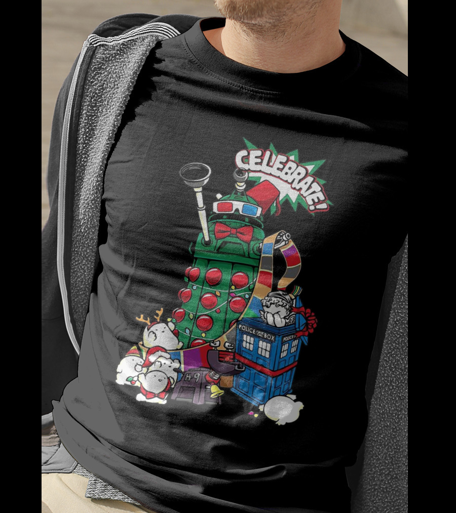 Celebrate Merry Dalek TARDIS Christmas Doctor Who T-Shirt