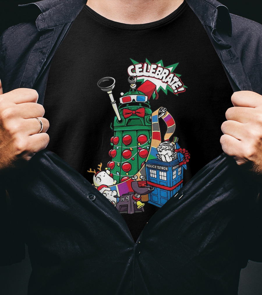 Celebrate Merry Dalek TARDIS Christmas Doctor Who T-Shirt