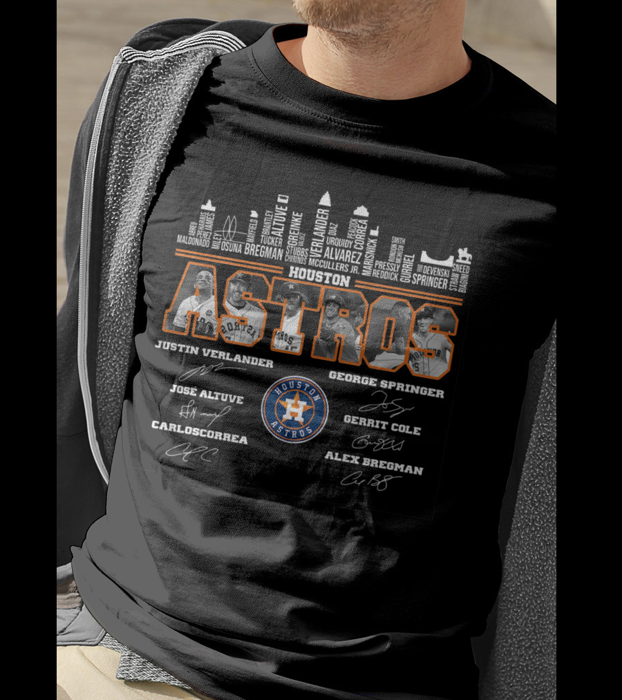 Houston Astros Skyline Players Signatures Verlander Springer Altuve Cole Correa Bregman T-Shirt