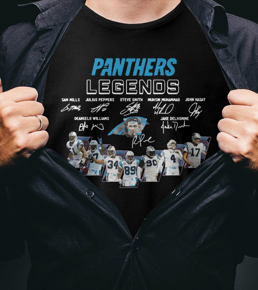 Panthers Legends Sam Mills Julius Peppers Steve Smith Muhsin Muhammad John Kasay Deangelo Williams Jake Delhomme T-Shirt