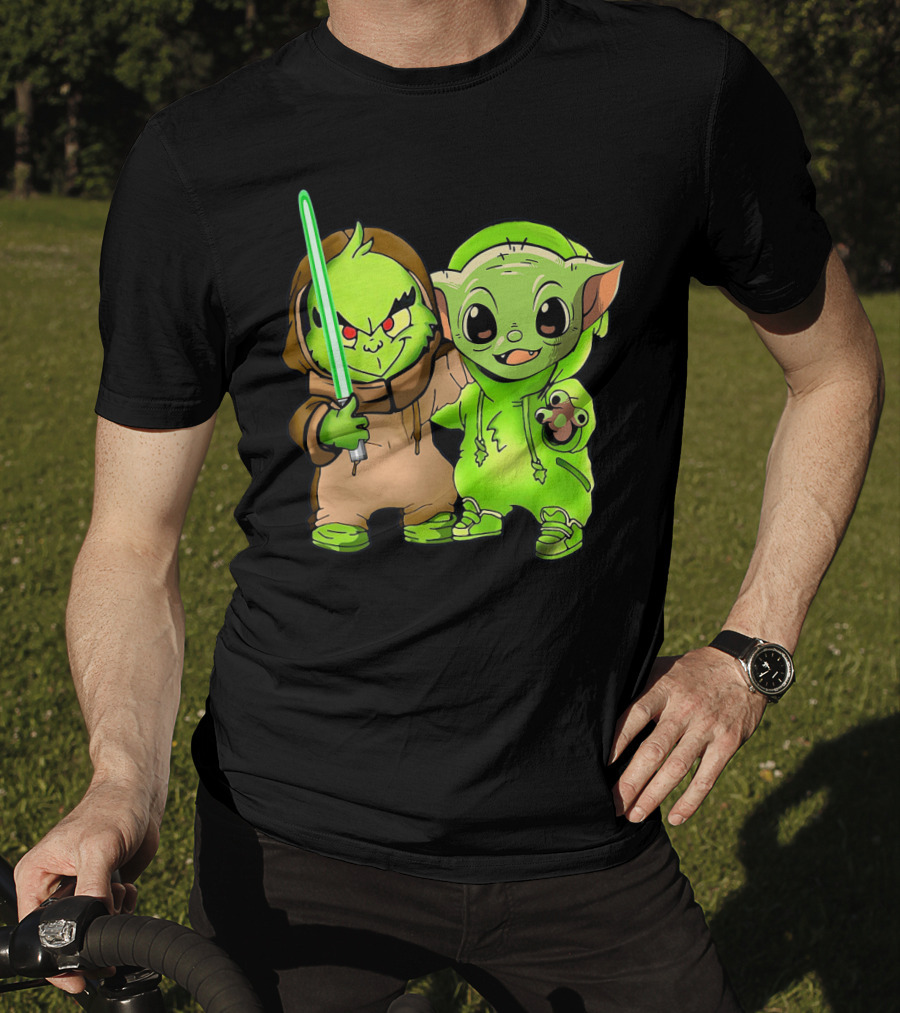 Baby Yoda And Baby Grinch Lightsaber Duo T-Shirt