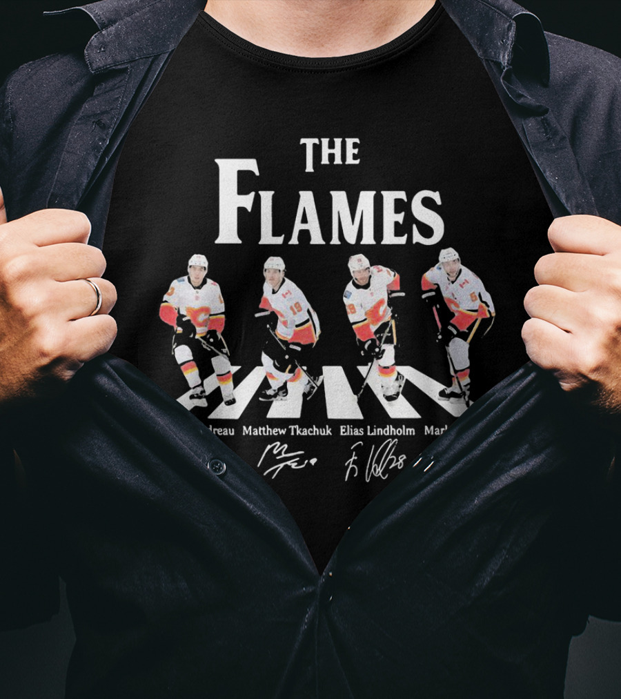 The Flames Johnny Gaudreau Matthew Tkachuk Elias Lindholm Mark Giordano Hockey Players Abbey Road T-Shirt