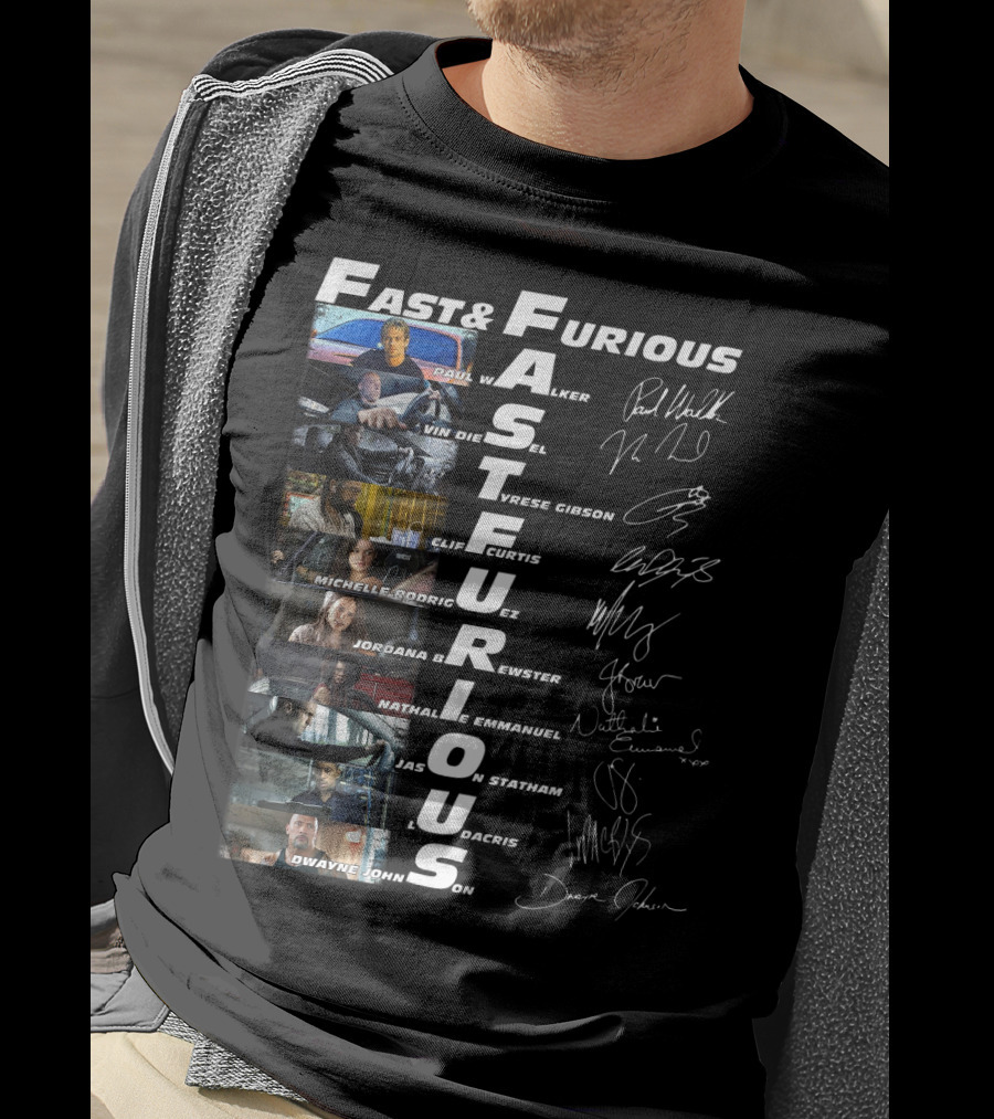 Fast And Furious Paul Walker Vin Diesel Tyrese Gibson Michelle Rodriguez Jordana Brewster Nathalie Emmanuel Jason Statham Ludacris Dwayne Johnson T-Shirt