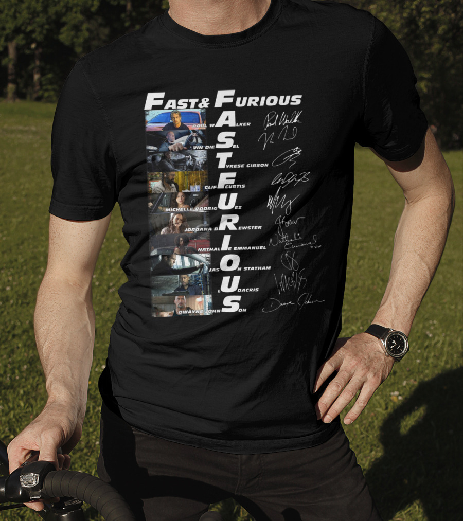 Fast And Furious Paul Walker Vin Diesel Tyrese Gibson Michelle Rodriguez Jordana Brewster Nathalie Emmanuel Jason Statham Ludacris Dwayne Johnson T-Shirt